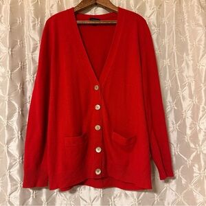 Coach Red Cashmere Button-Up Knit Cardigan Sweater